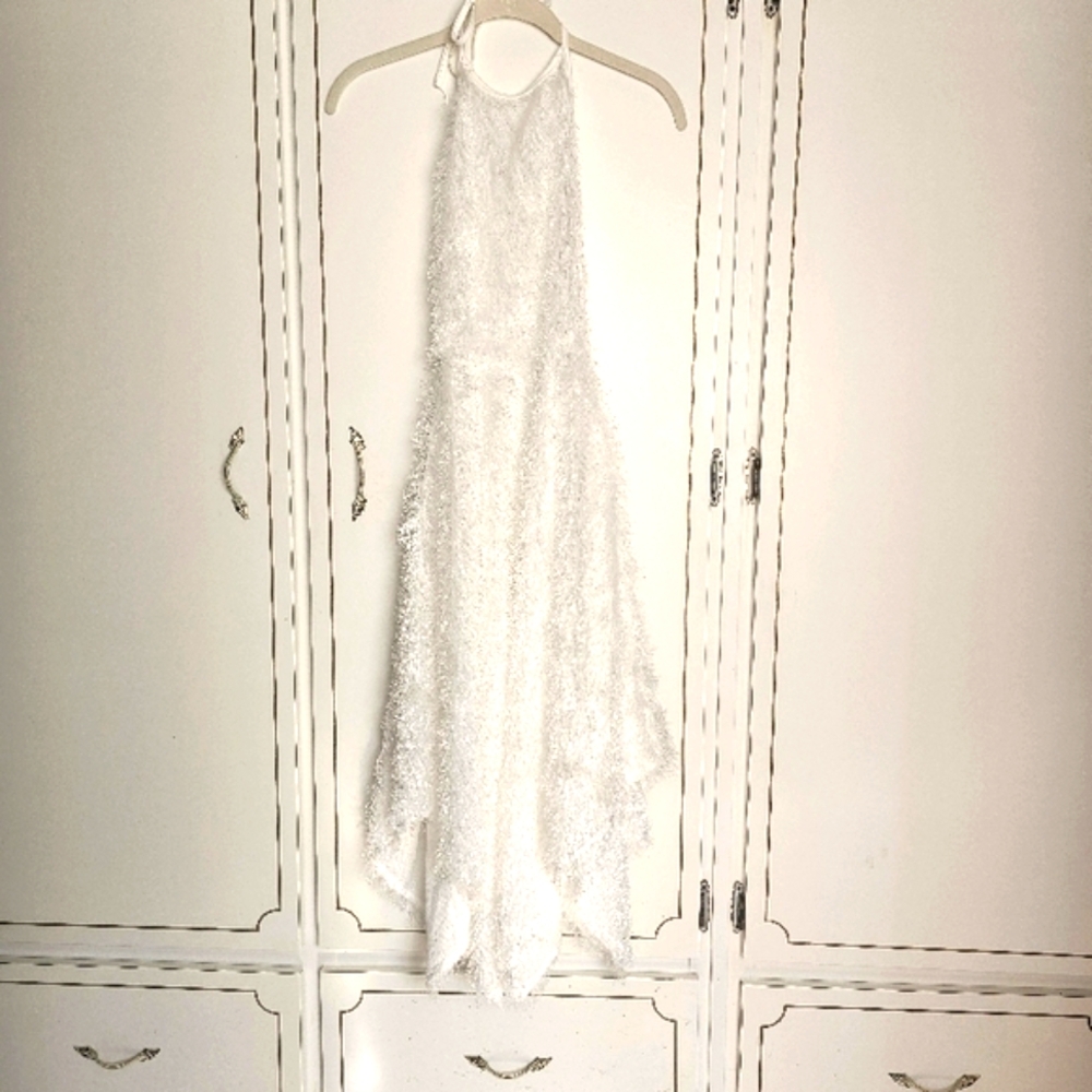 Elegant White Halter Handkerchief Dress